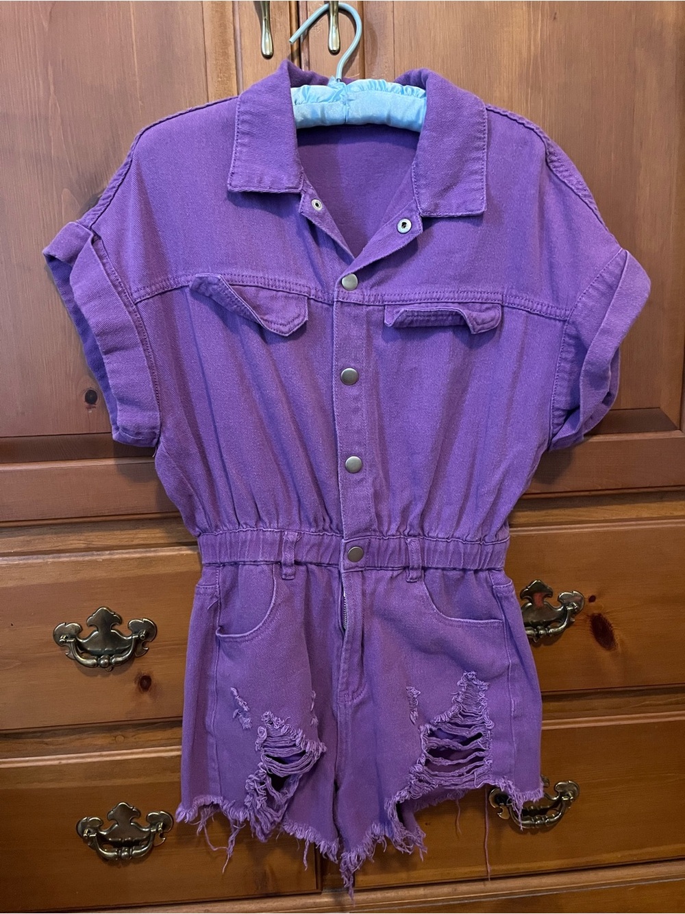 Purple Ladies Distressed Denim Romper - Brand Unspecified